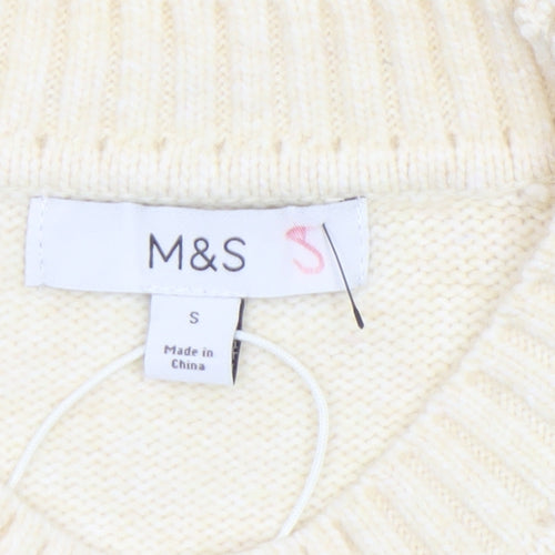 Marks and Spencer Women Ivory Beaded Cable-Knit Jumper S