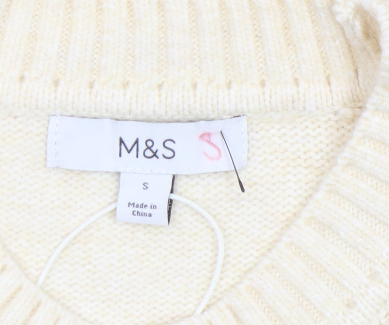Marks and Spencer Women Ivory Beaded Cable-Knit Jumper S