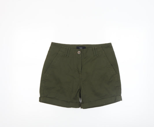 Next Women's Green Chino Shorts Size 8 Cotton Blend Casual