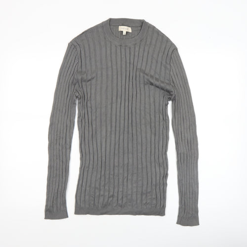 River Island Womens Grey Ribbed Knit Crew Neck Long Sleeve Jumper M