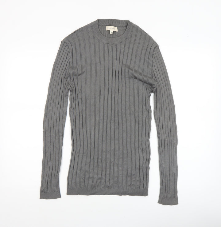 River Island Womens Grey Ribbed Knit Crew Neck Long Sleeve Jumper M