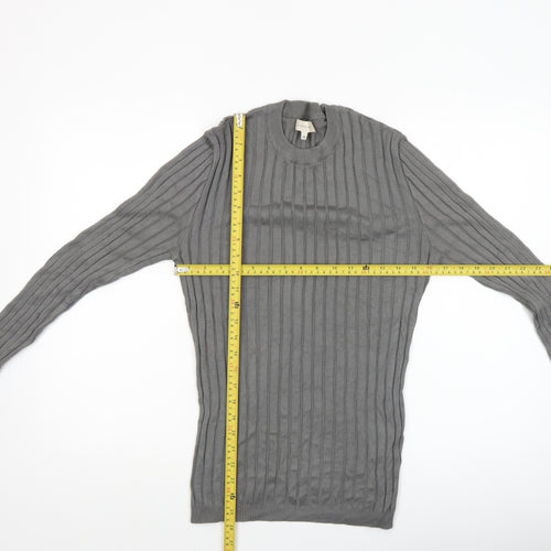 River Island Womens Grey Ribbed Knit Crew Neck Long Sleeve Jumper M