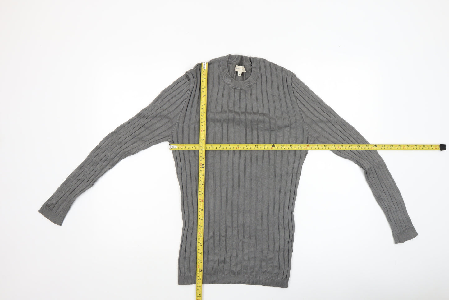 River Island Womens Grey Ribbed Knit Crew Neck Long Sleeve Jumper M