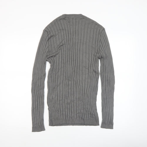 River Island Womens Grey Ribbed Knit Crew Neck Long Sleeve Jumper M