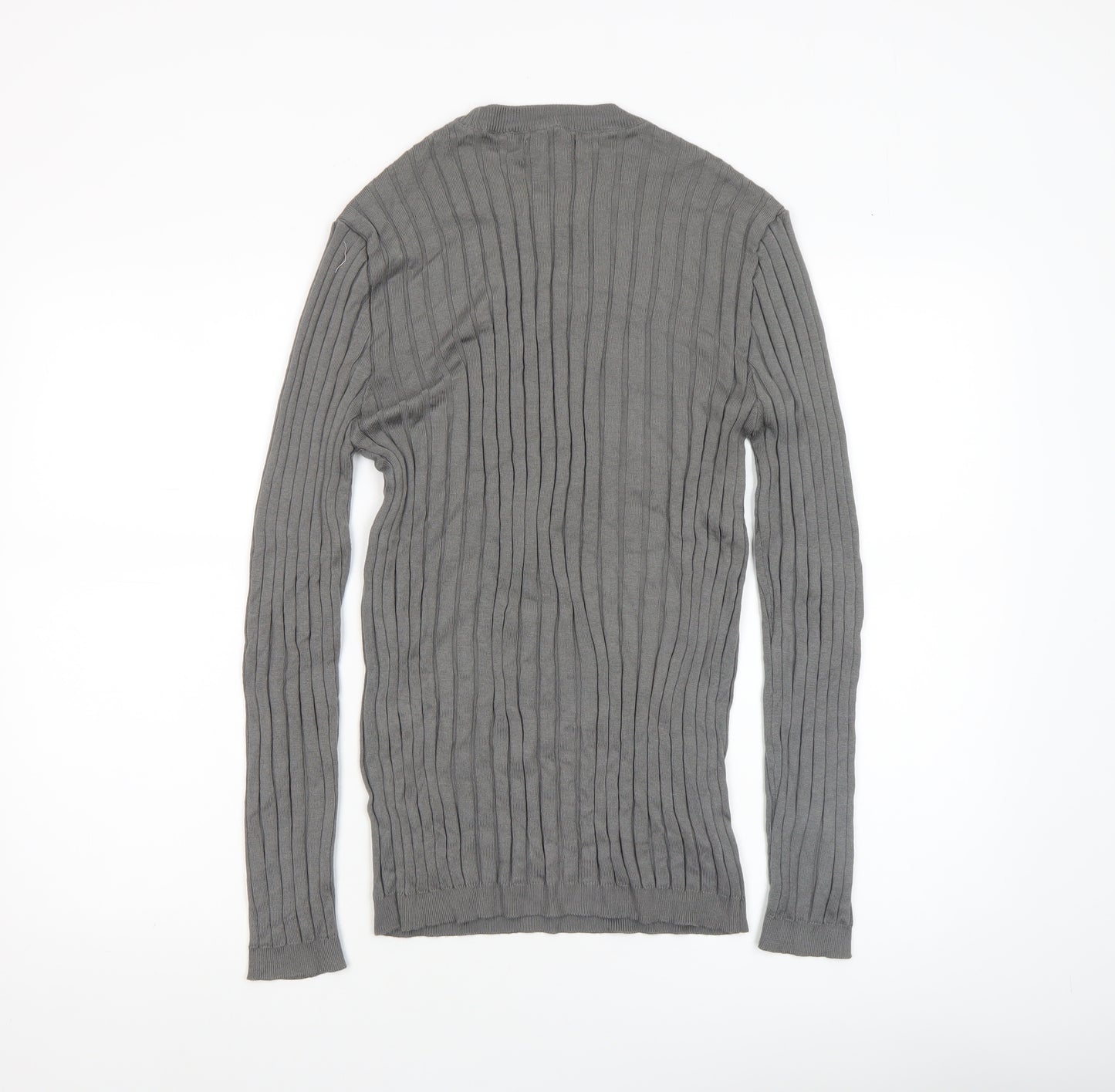 River Island Womens Grey Ribbed Knit Crew Neck Long Sleeve Jumper M