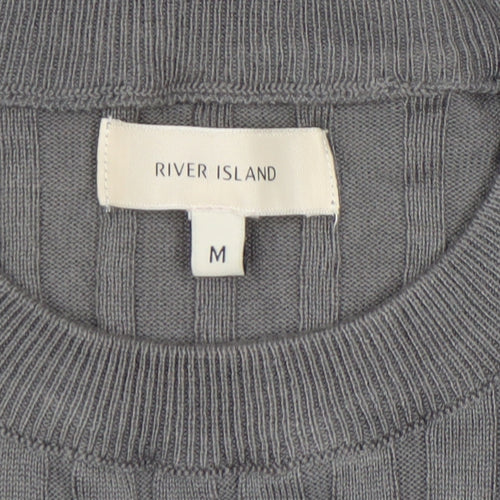 River Island Womens Grey Ribbed Knit Crew Neck Long Sleeve Jumper M