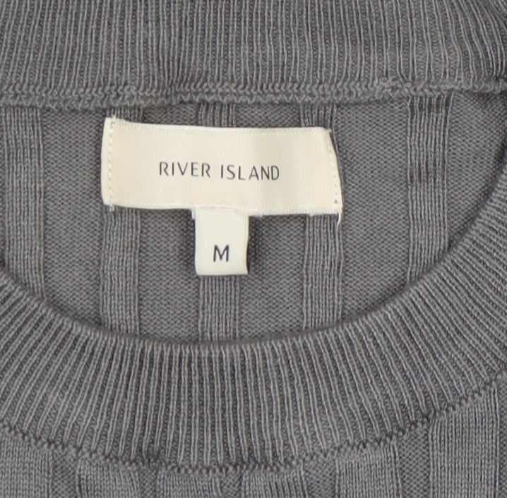 River Island Womens Grey Ribbed Knit Crew Neck Long Sleeve Jumper M
