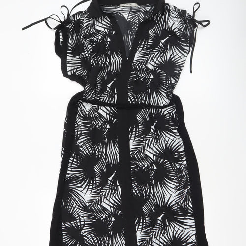 Oasis Womens Black Tropical Print Collared Shirt Dress Size S