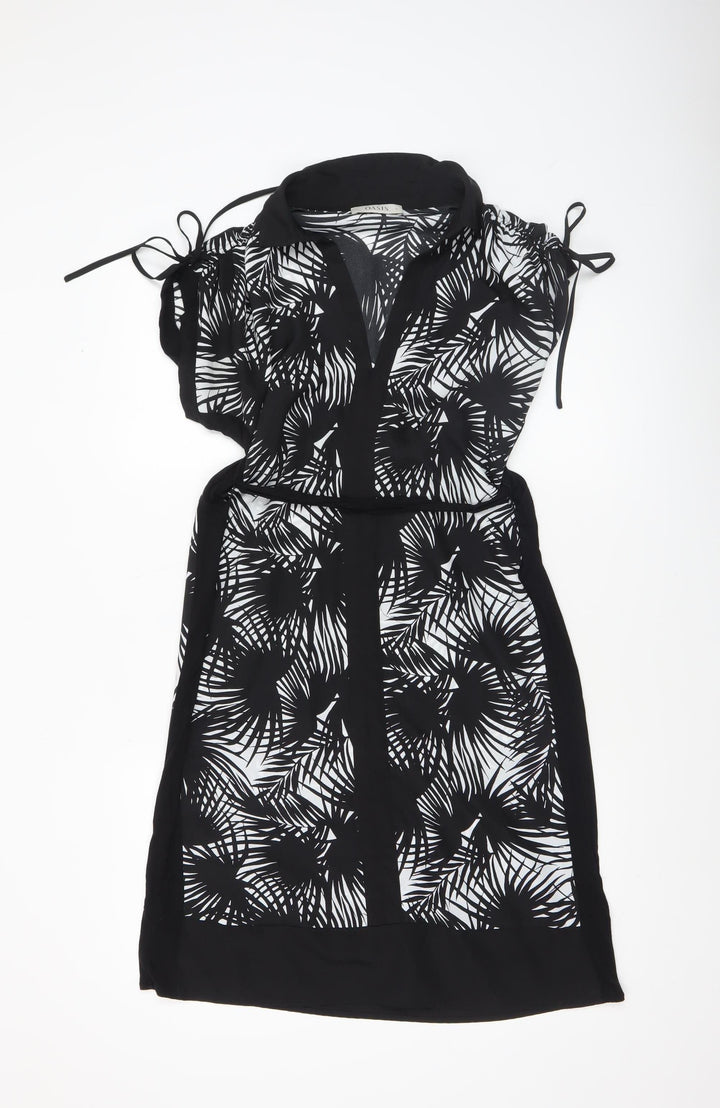 Oasis Womens Black Tropical Print Collared Shirt Dress Size S