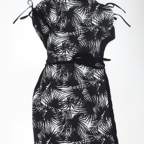 Oasis Womens Black Tropical Print Collared Shirt Dress Size S