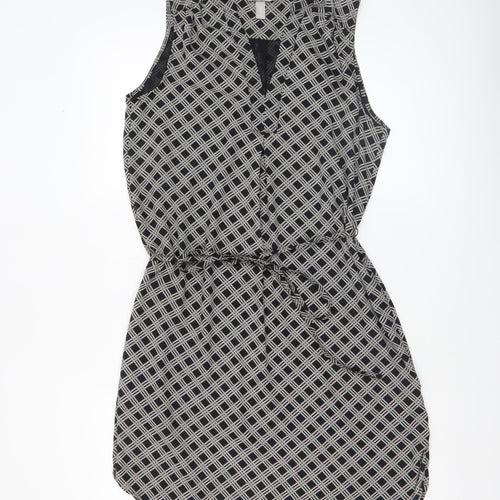 H&M Women Black Geometric Sleeveless Shirt Dress Size 10