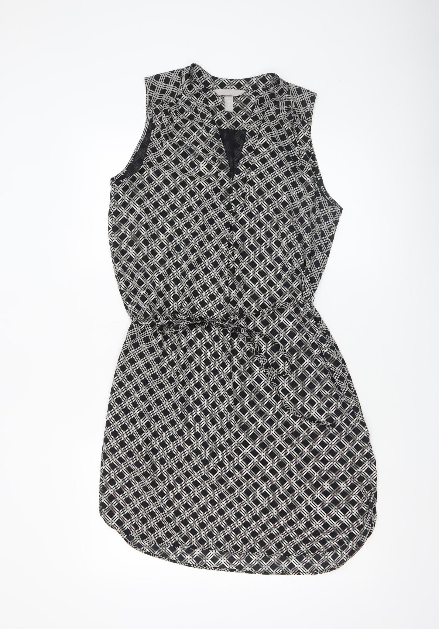 H&M Women Black Geometric Sleeveless Shirt Dress Size 10
