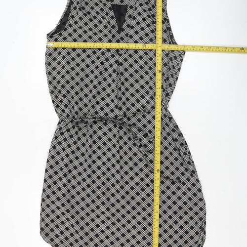 H&M Women Black Geometric Sleeveless Shirt Dress Size 10