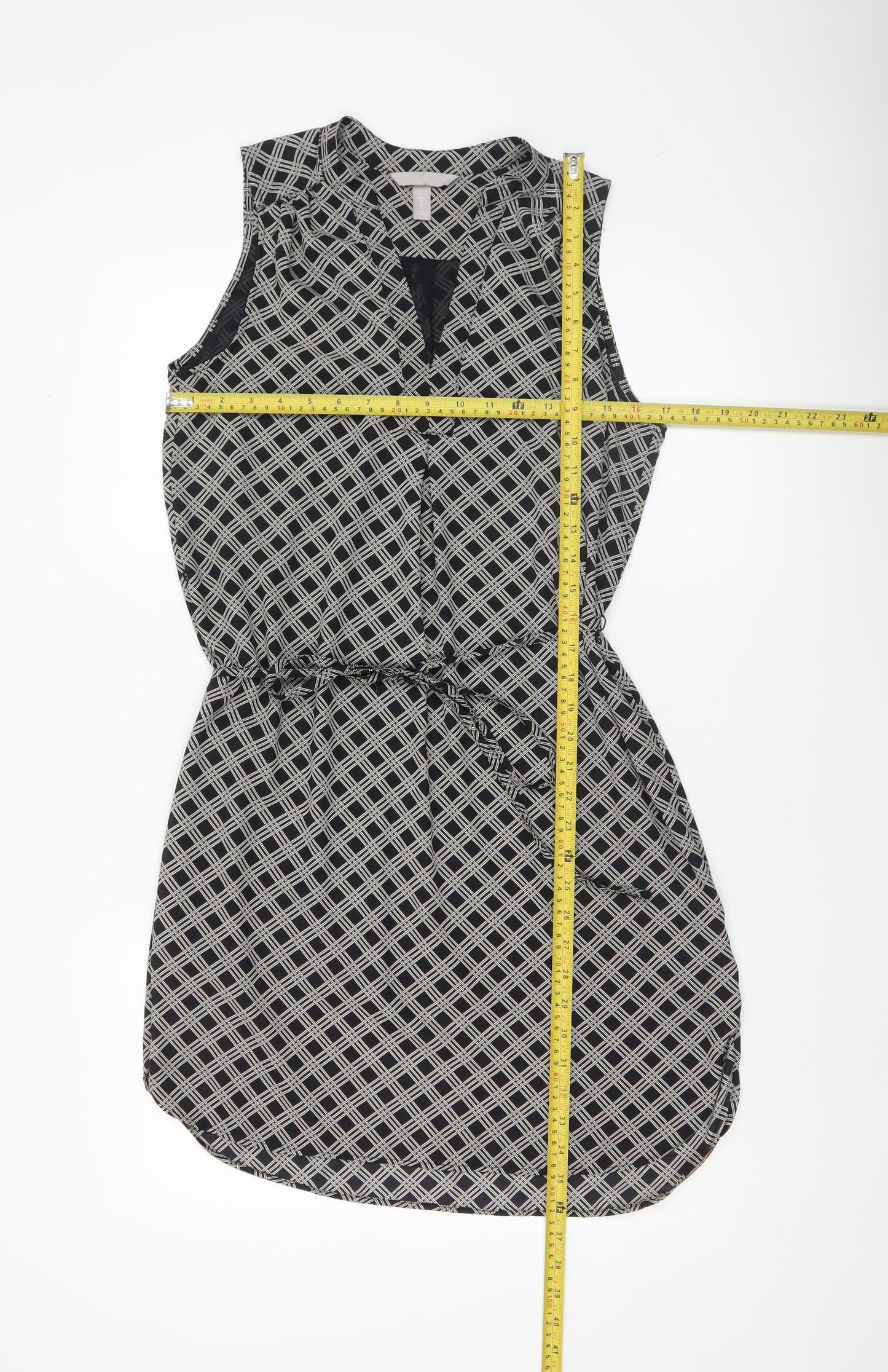 H&M Women Black Geometric Sleeveless Shirt Dress Size 10