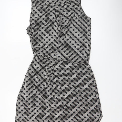H&M Women Black Geometric Sleeveless Shirt Dress Size 10