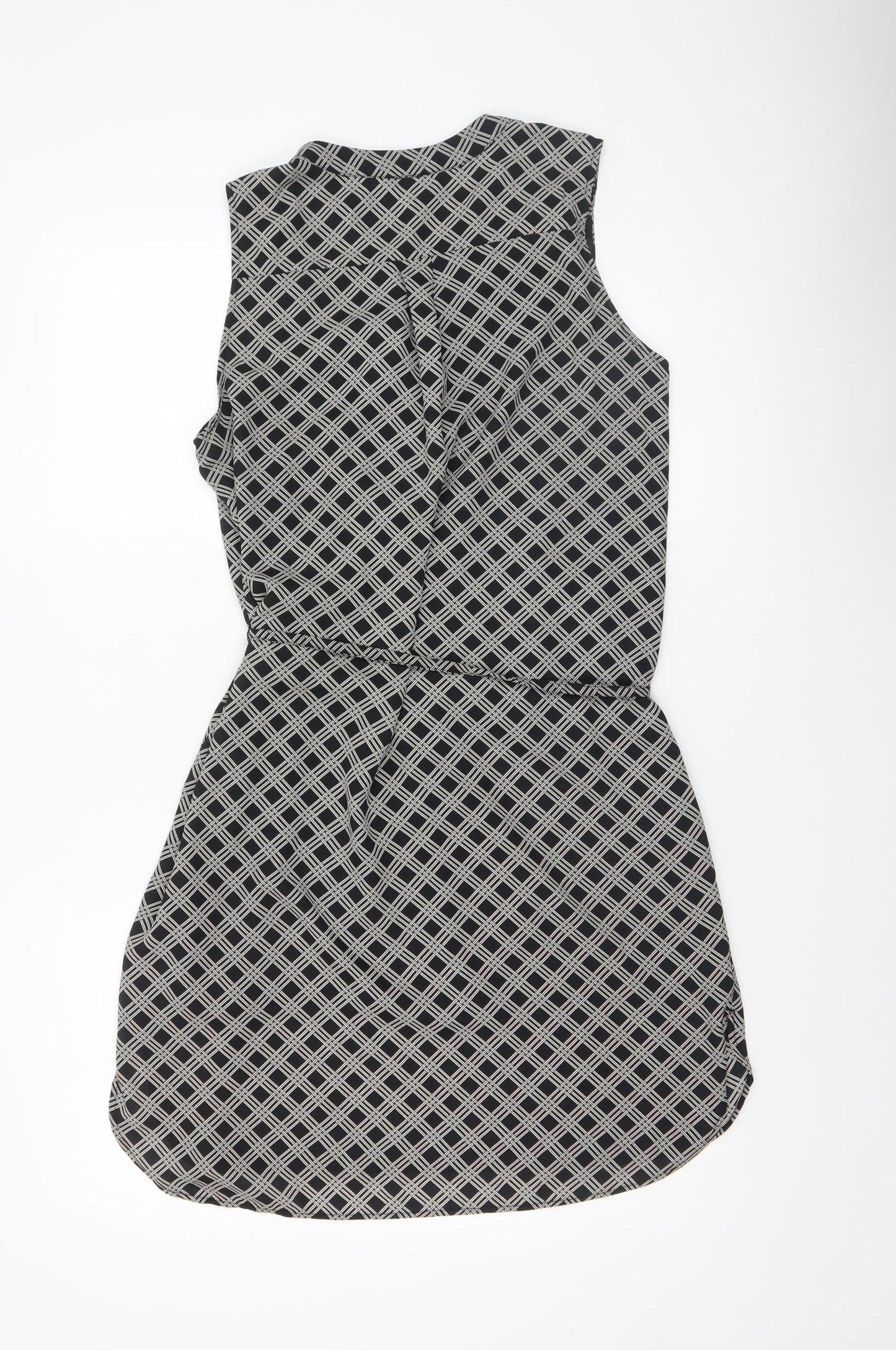 H&M Women Black Geometric Sleeveless Shirt Dress Size 10