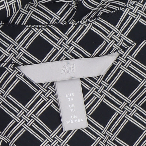 H&M Women Black Geometric Sleeveless Shirt Dress Size 10