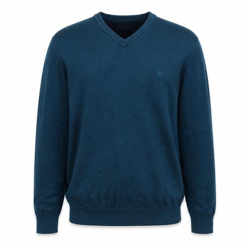 Benetti Men's Blue Cotton V-Neck Jumper L Classic Knit