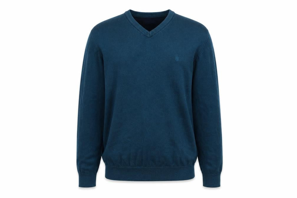 Benetti Men's Blue Cotton V-Neck Jumper L Classic Knit