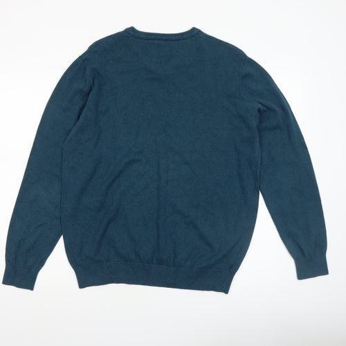 Benetti Men's Blue Cotton V-Neck Jumper L Classic Knit