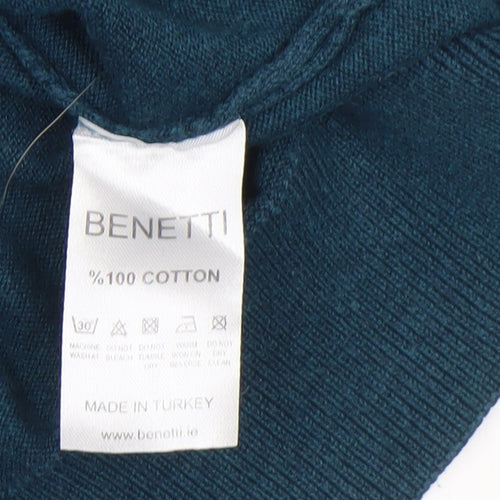Benetti Men's Blue Cotton V-Neck Jumper L Classic Knit