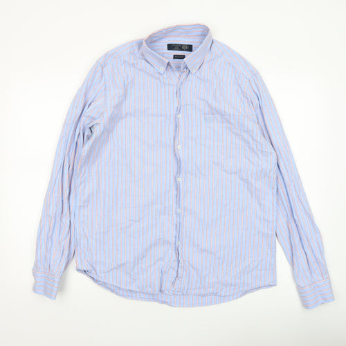 Paul Costelloe Living Men's Blue Striped Cotton Long Sleeve Button-Up Shirt Medium
