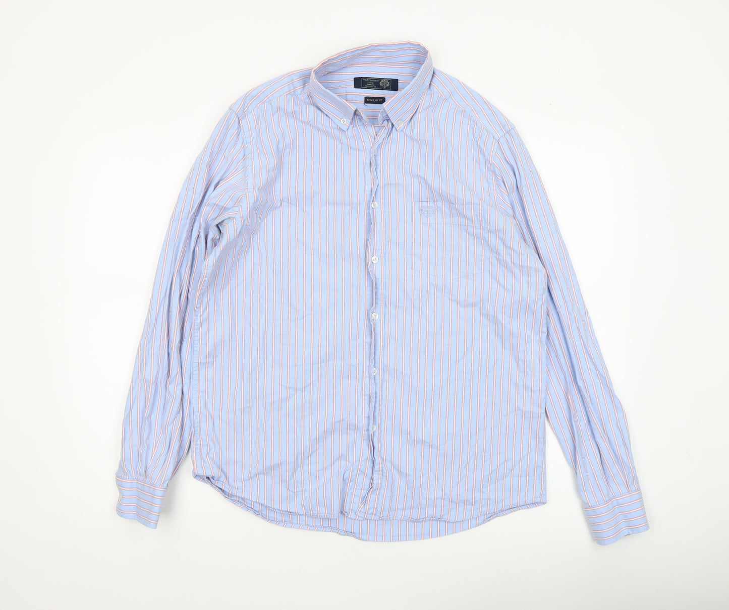 Paul Costelloe Living Men's Blue Striped Cotton Long Sleeve Button-Up Shirt Medium