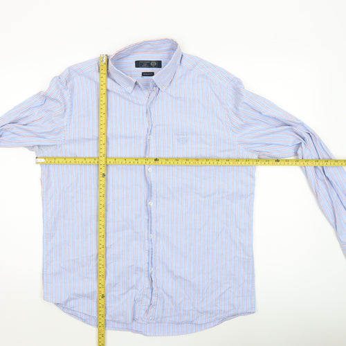 Paul Costelloe Living Men's Blue Striped Cotton Long Sleeve Button-Up Shirt Medium