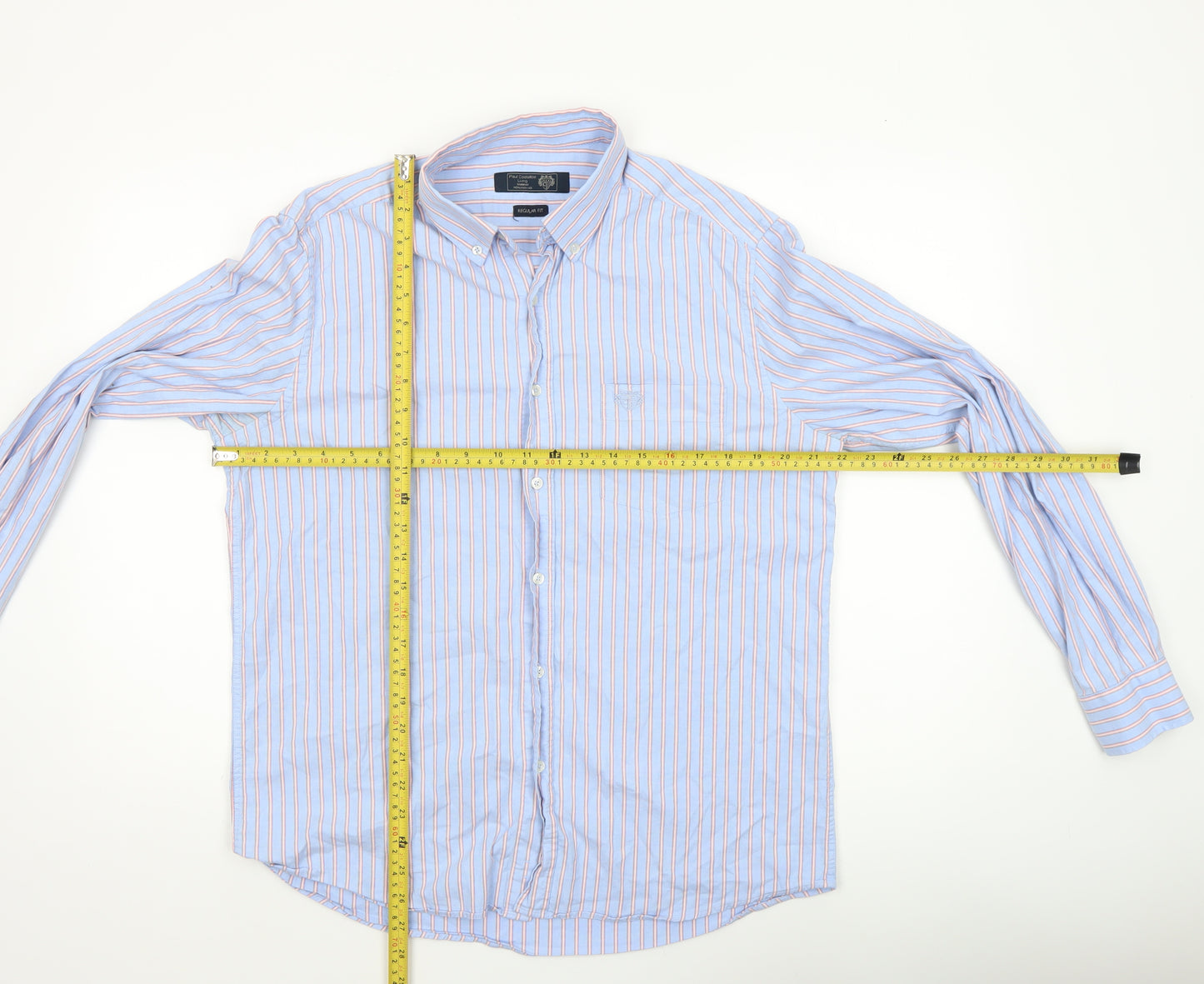 Paul Costelloe Living Men's Blue Striped Cotton Long Sleeve Button-Up Shirt Medium