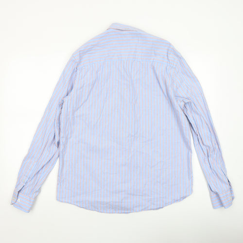 Paul Costelloe Living Men's Blue Striped Cotton Long Sleeve Button-Up Shirt Medium