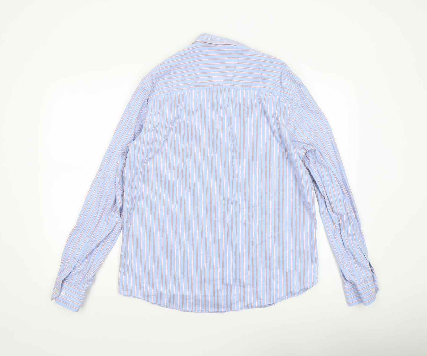 Paul Costelloe Living Men's Blue Striped Cotton Long Sleeve Button-Up Shirt Medium