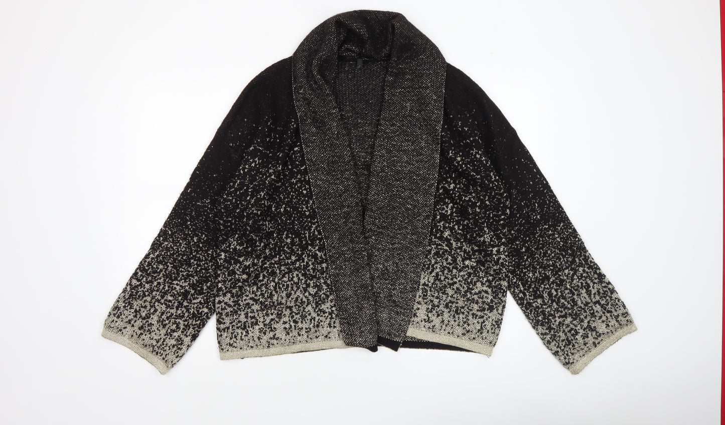 Benetton Women's Black Metallic Knit Cardigan L Relaxed Fit