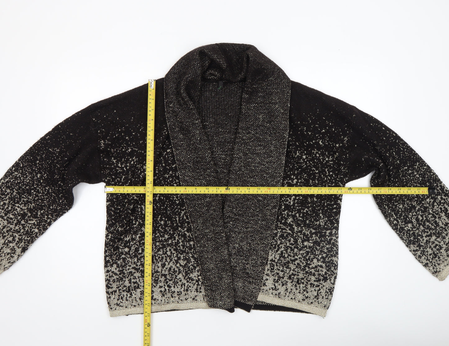 Benetton Women's Black Metallic Knit Cardigan L Relaxed Fit