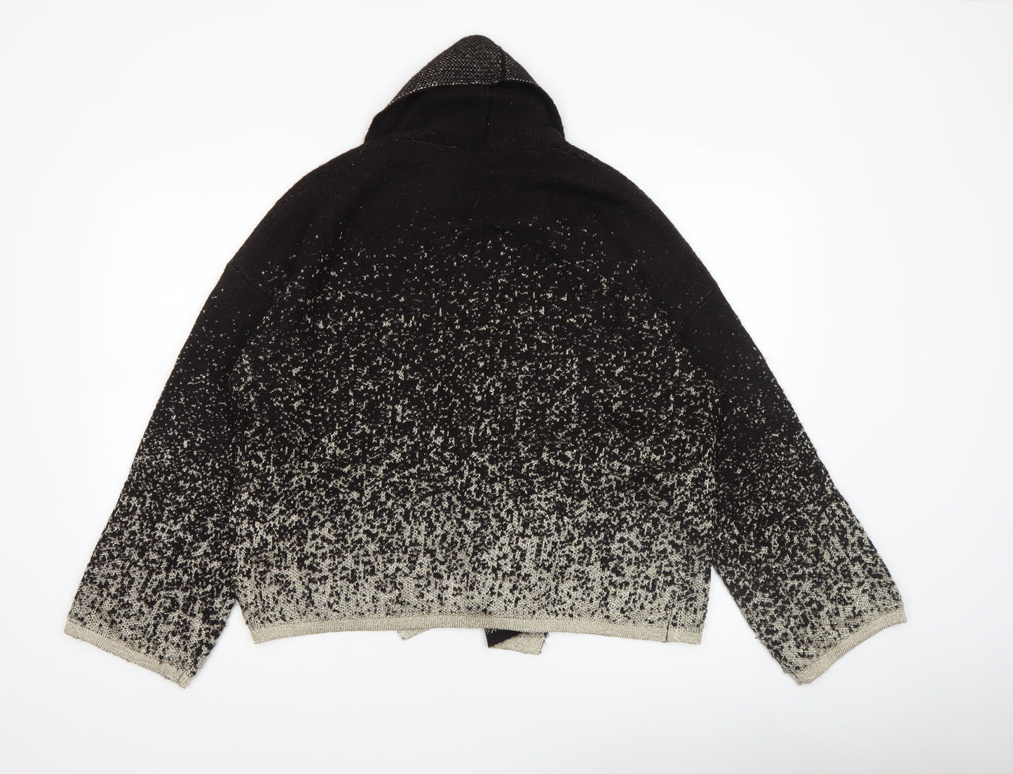 Benetton Women's Black Metallic Knit Cardigan L Relaxed Fit