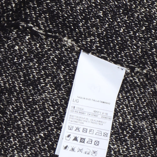 Benetton Women's Black Metallic Knit Cardigan L Relaxed Fit