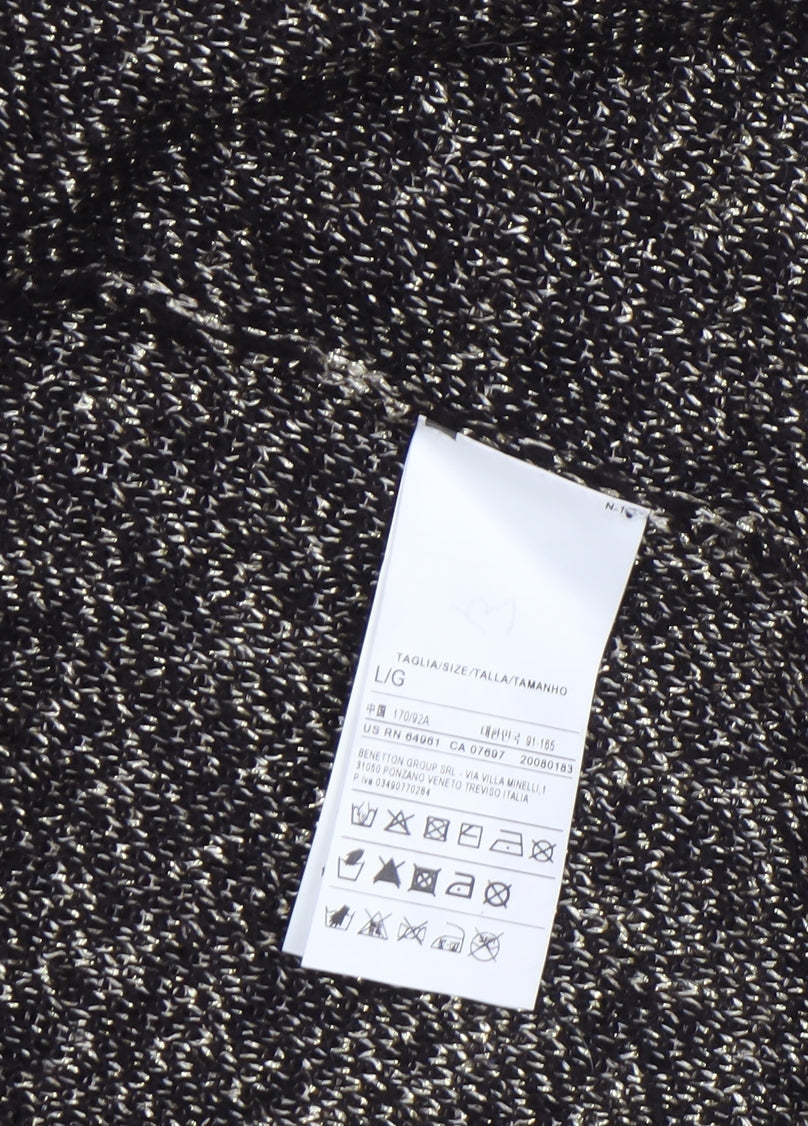 Benetton Women's Black Metallic Knit Cardigan L Relaxed Fit