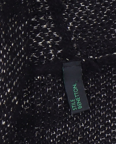 Benetton Women's Black Metallic Knit Cardigan L Relaxed Fit