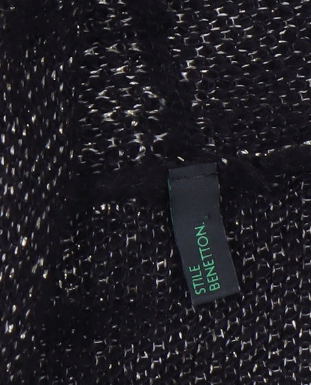 Benetton Women's Black Metallic Knit Cardigan L Relaxed Fit