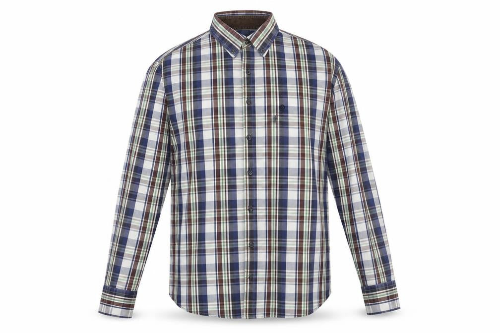 Front view of Bugatti Men's Multicoloured Checked Button-Down Long Sleeve Cotton Shirt L