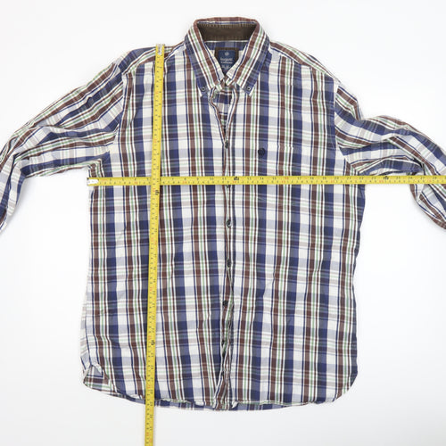 Bugatti Men's Multicoloured Checked Button-Down Long Sleeve Cotton Shirt L