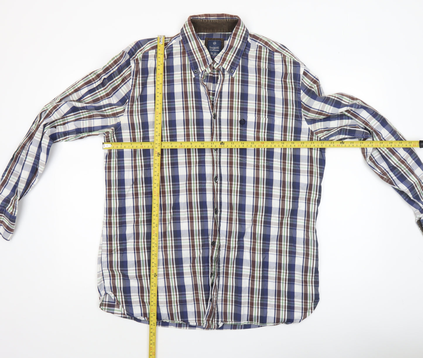 Bugatti Men's Multicoloured Checked Button-Down Long Sleeve Cotton Shirt L