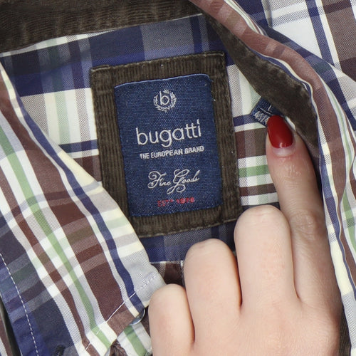 Bugatti Men's Multicoloured Checked Button-Down Long Sleeve Cotton Shirt L