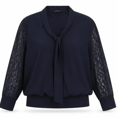 Kate + Pippa Women’s Navy Blue Lace Sleeve Tunic Blouse Size L