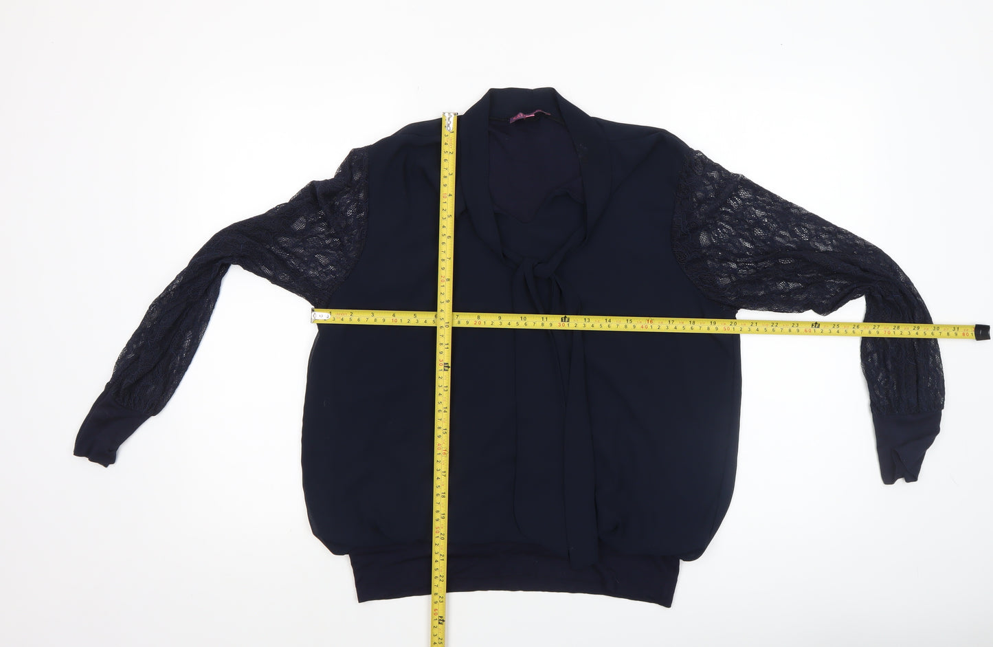 Kate + Pippa Women’s Navy Blue Lace Sleeve Tunic Blouse Size L