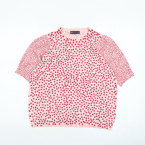 Marks and Spencer Women Pink Polka Dot Puff Sleeve Jumper Size 16