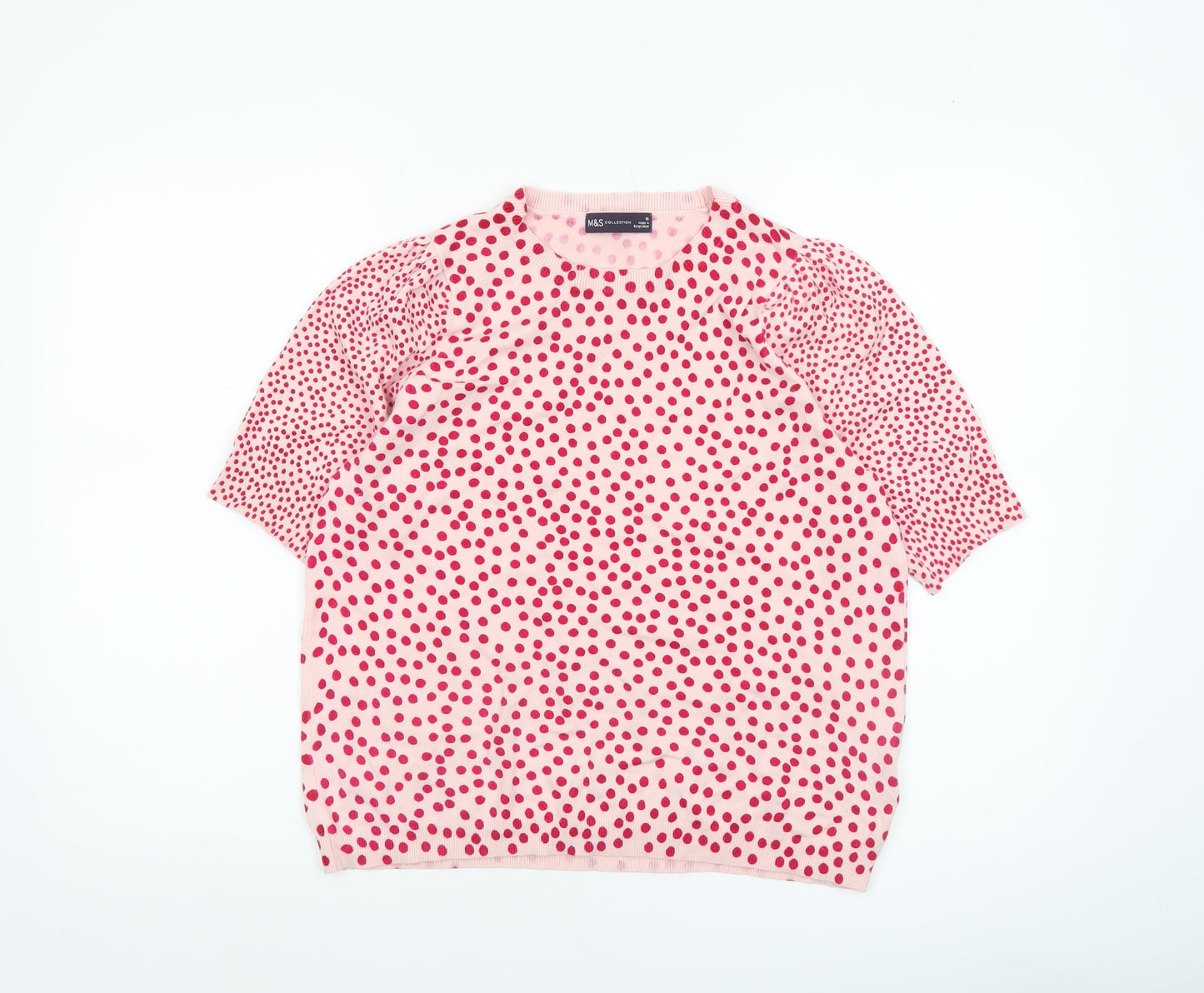 Marks and Spencer Women Pink Polka Dot Puff Sleeve Jumper Size 16