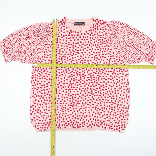 Marks and Spencer Women Pink Polka Dot Puff Sleeve Jumper Size 16