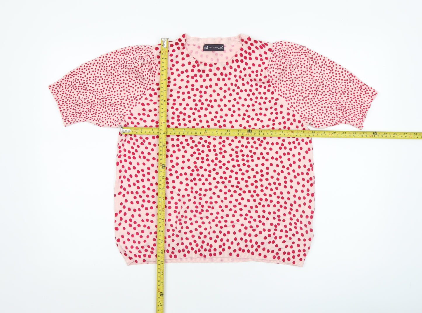 Marks and Spencer Women Pink Polka Dot Puff Sleeve Jumper Size 16
