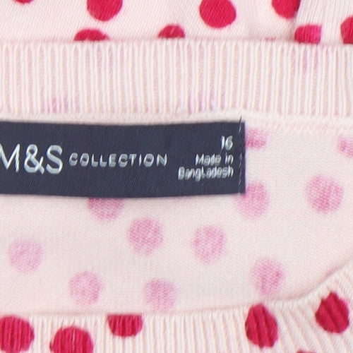 Marks and Spencer Women Pink Polka Dot Puff Sleeve Jumper Size 16