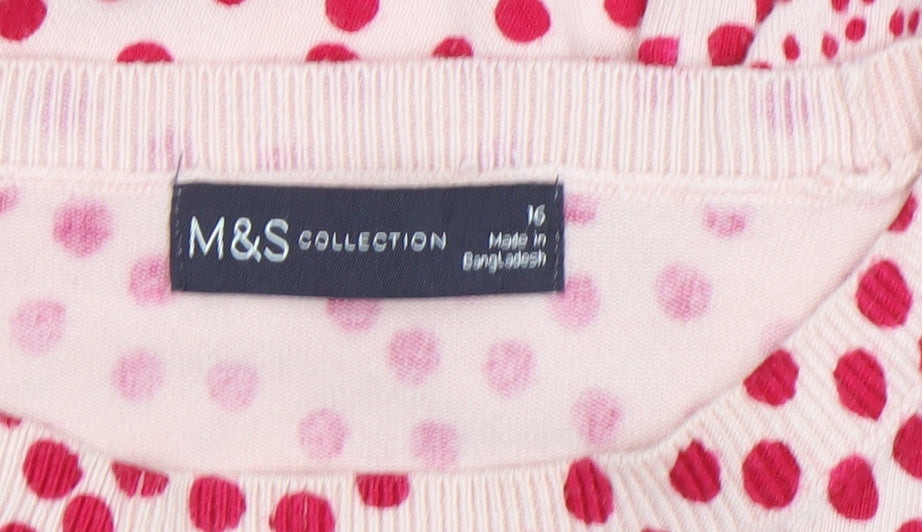 Marks and Spencer Women Pink Polka Dot Puff Sleeve Jumper Size 16